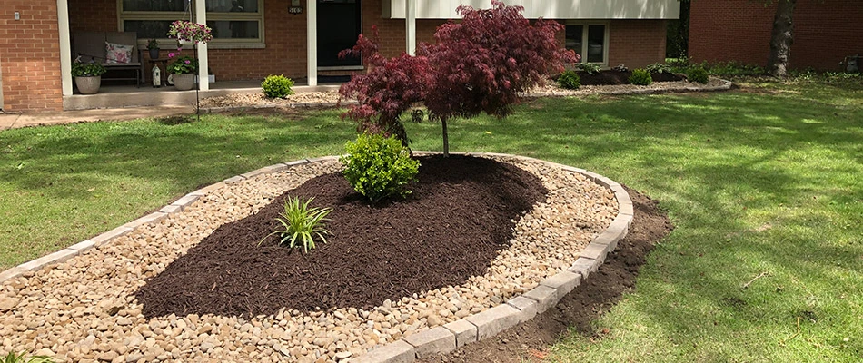 Newly installed landscape bed in the center of our client's yard in Glen Carbon, IL.