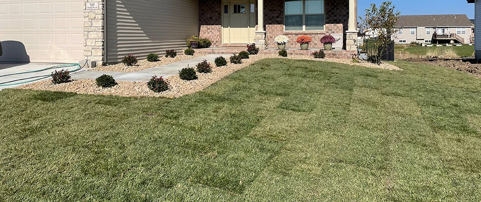 Our recently finished project in Bethalto, IL including fresh sod and newly installed landscape beds. 
