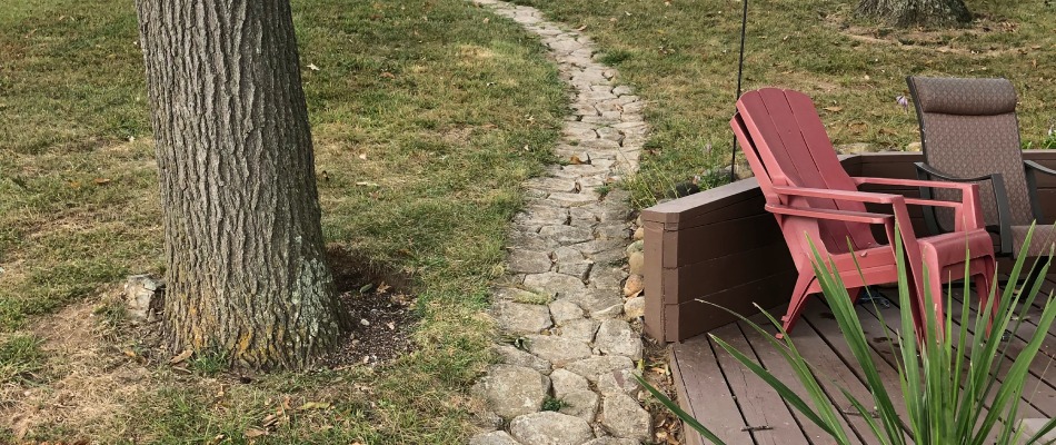 A recently installed cobblestone pathway by our client's home in in Glen Carbon, IL. 