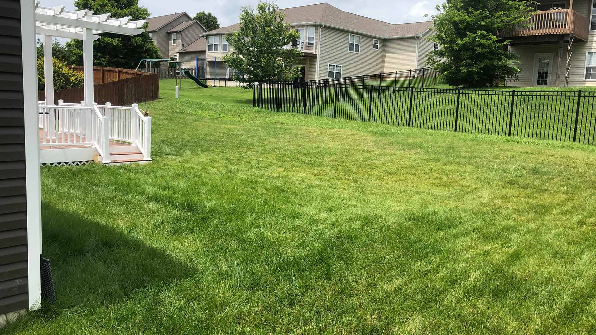A freshly mowed lawn behind a home in Holiday Shores, IL.