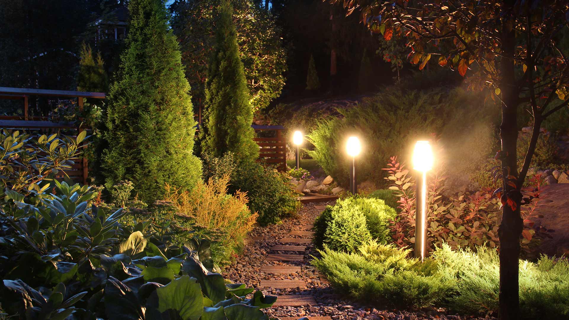 Outdoor lighting installed along a pathway in Edwardsville, IL.