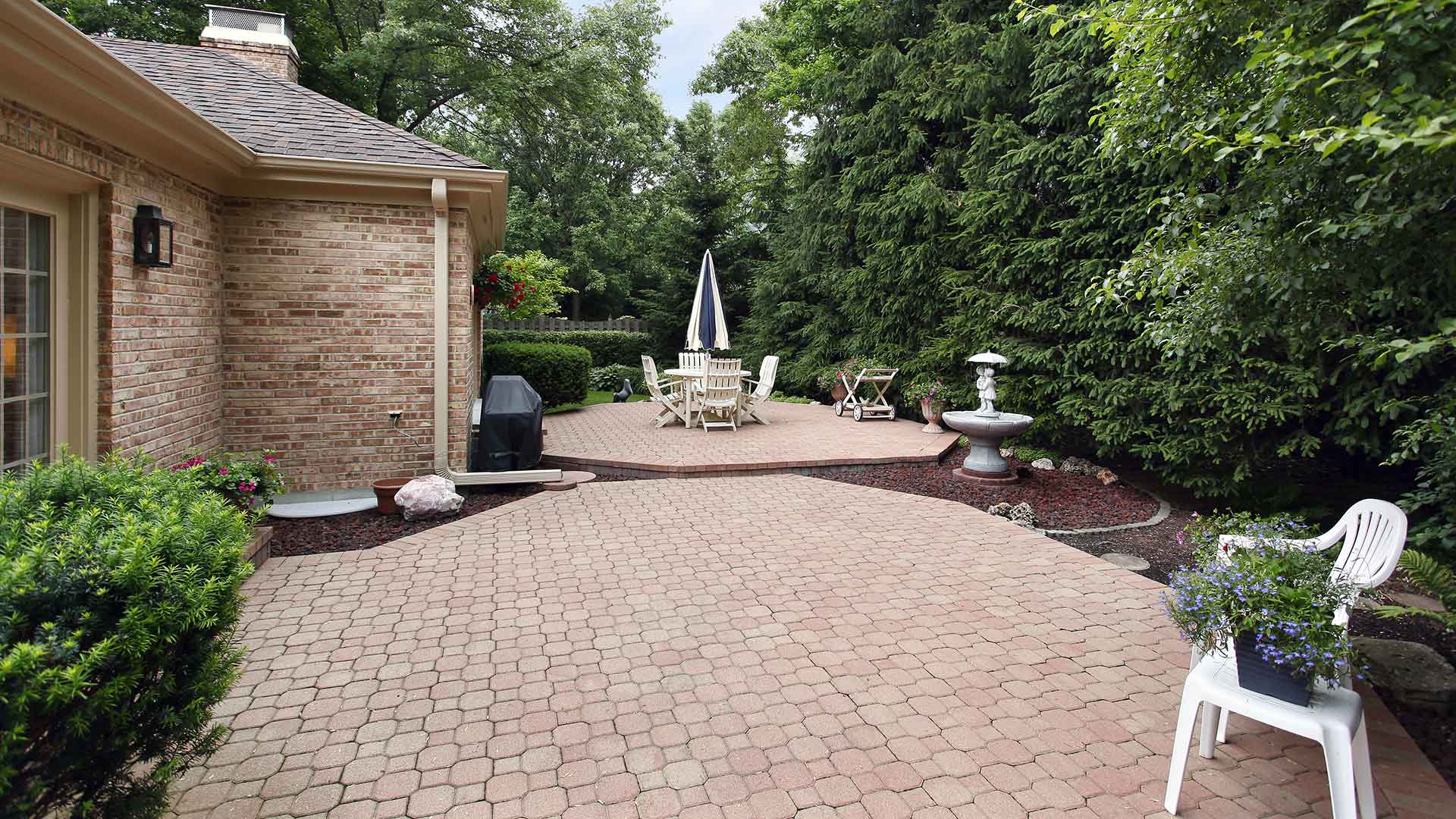 Paver patio construction at a home in Edwardsville, Illinois.