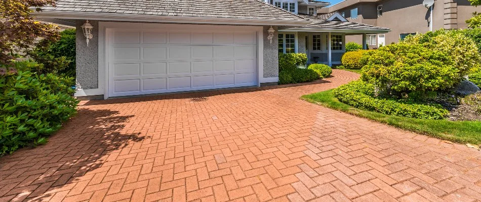 Brick paver driveway in front of a house in Edwardsville, IL.