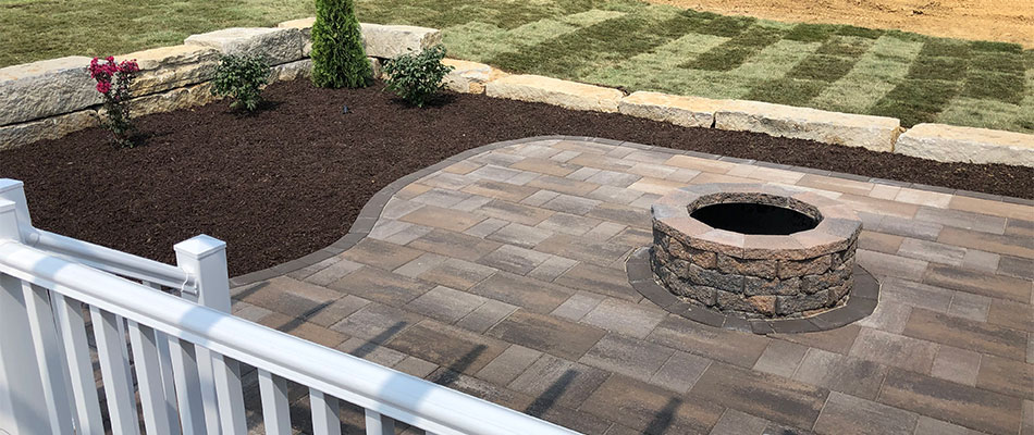 Custom fire pit and patio construction in Glen Carbon, IL.