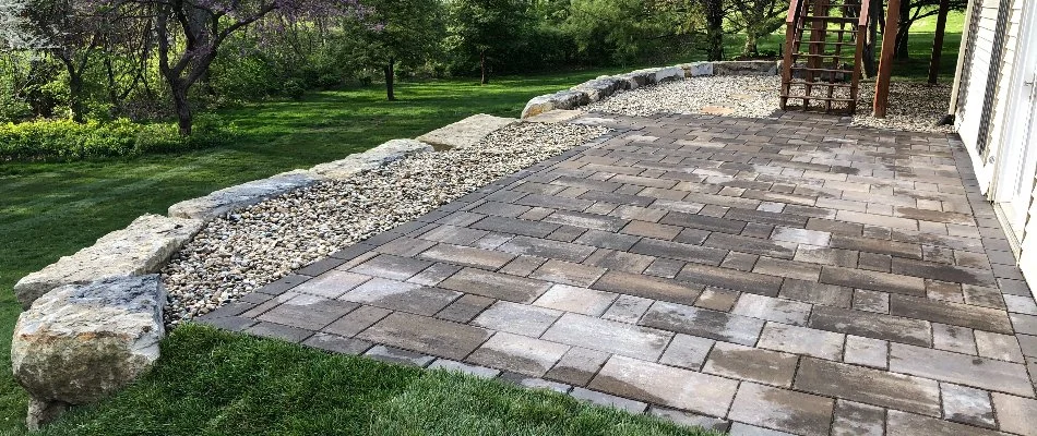 Patio built on retaining wall in Edwardsville, IL.