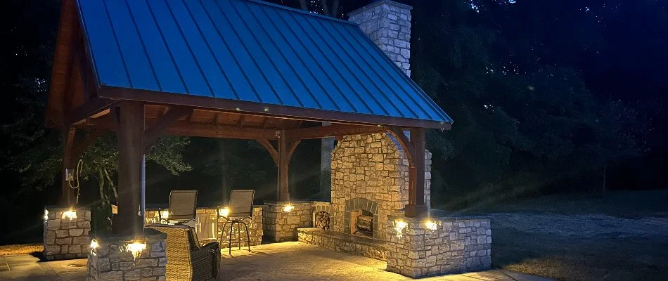 Pavilion over a patio with an outdoor fireplace in Edwardsville, IL.