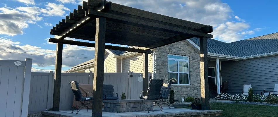 Pergola, patio, and fire pit in Edwardsville, IL.