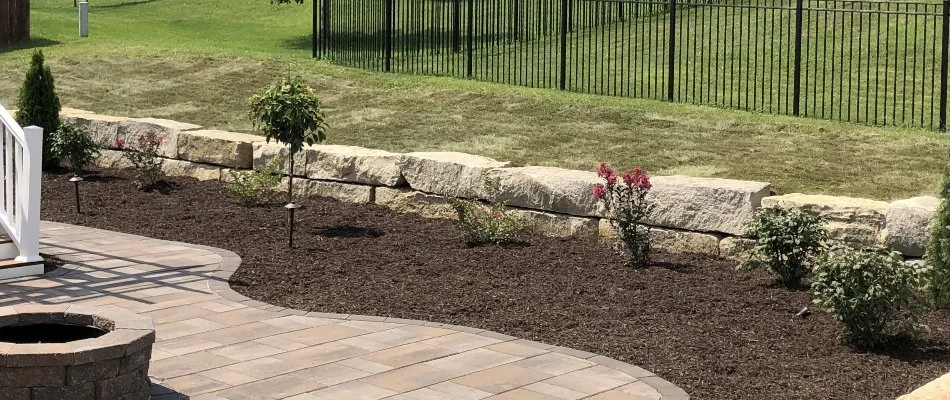Retaining wall around a landscape in Edwardsville, IL.