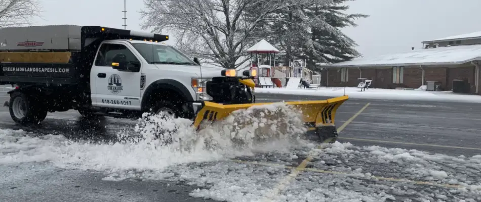 Commercial snow removal company plow truck in Edwardsville, IL.