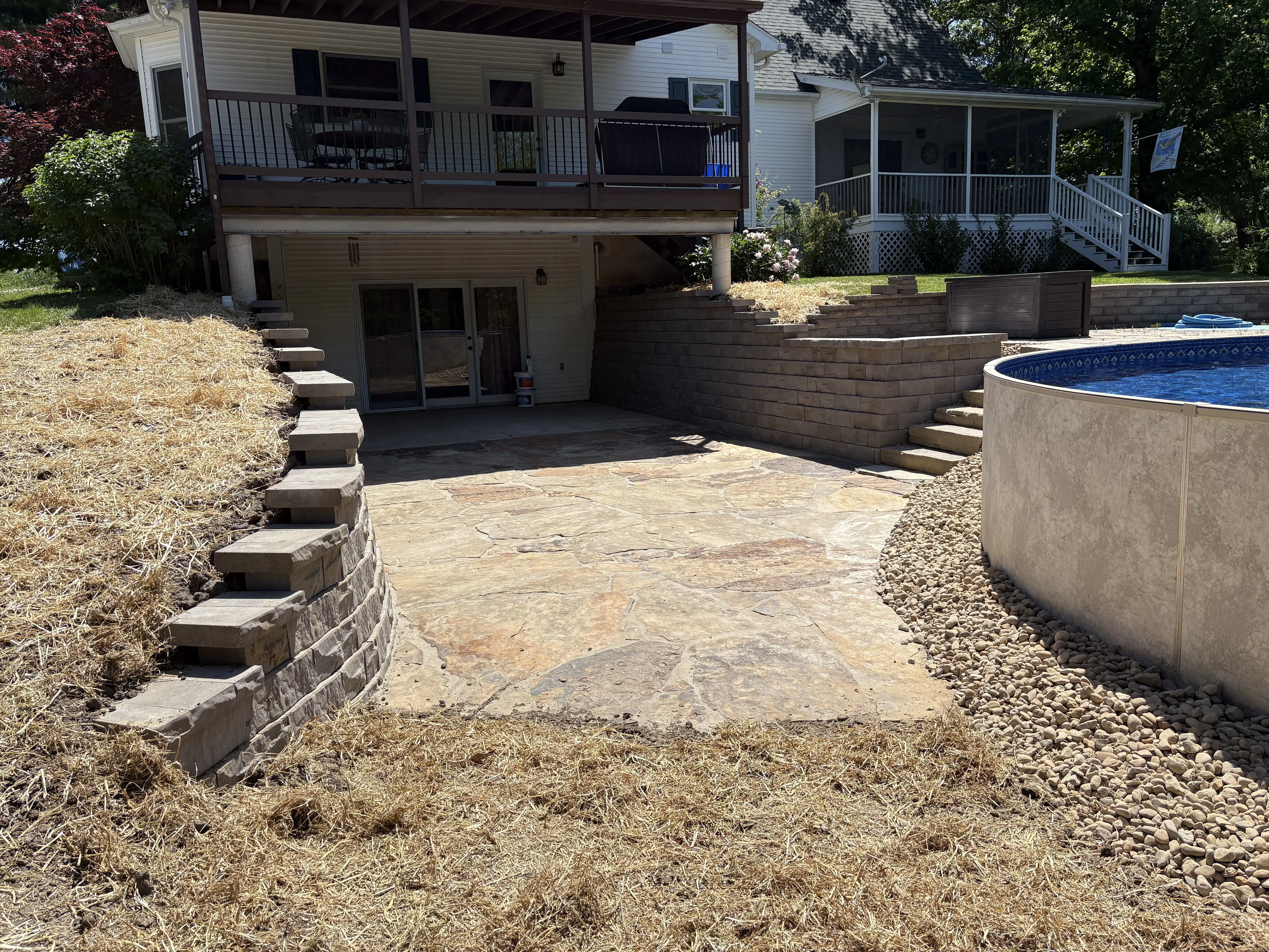 Flagstone Patio With Outdoor Steps & Large Retaining Wall in Glen Carbon, IL