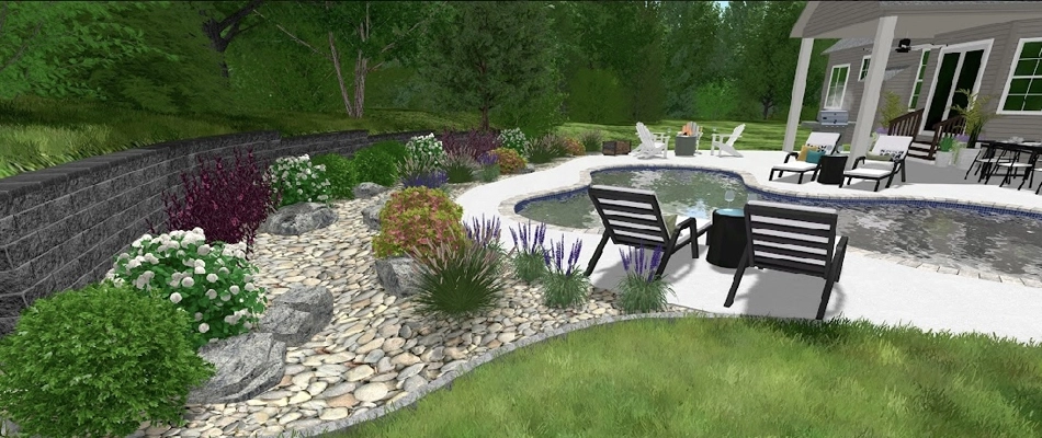 3D landscape design concept for a home in O'Fallon, IL.