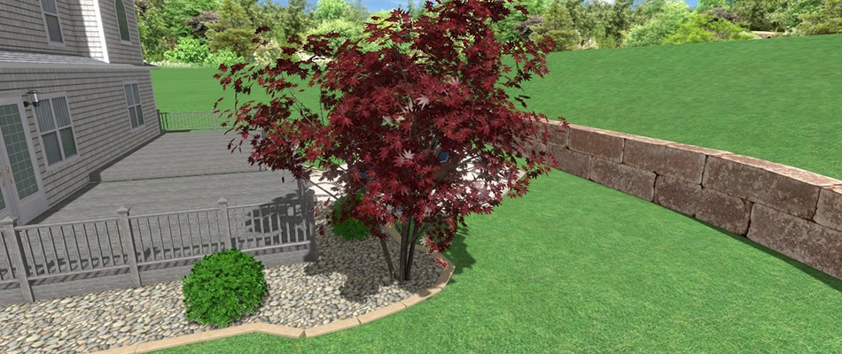 a 3D design rendering for a landscape bed in Troy, IL.