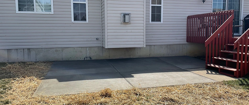 Poured concrete for patio installed in Bethalto, Illinois.