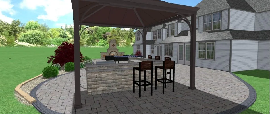 3D design rendering of an outdoor living space in Edwardsville, IL.