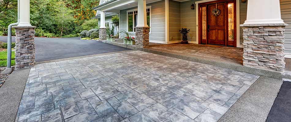 Custom stone driveway installed at a home in O'Fallon, Illinois.