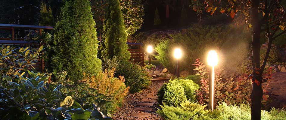 Outdoor landscape lighting installed at a Glen Carbon, Illinois property.