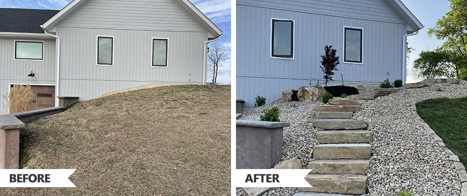Sloped walkway and landscape bed renovation project in Edwardsville, IL.