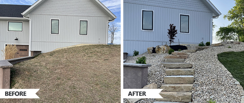 Content Walkway Sloped Landscape Bed Renovation Before After 