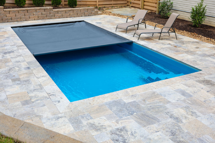 blue pool cover with pool services near Glen Carbon, IL.