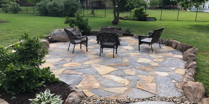 Stone patio installed for backyard.